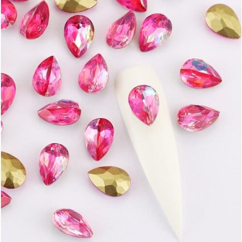 Rose Color Navette Shape Pointback Glass Crystals Small Size Shiny Nail Art Decoration DIY Rhinestones Drop Stones
