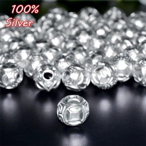 S999 Sterling Silver Color Beads Size 8 9 11 14mm DIY Fashion Jewelry Fittings Bracelets Accessories