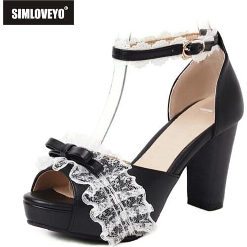 SIMLOVEYO New 2021 Ladies Sandals Open Toe Peep Toe Flower High Spike Heels Bowknot Platform Lace Date Comfortable A4072