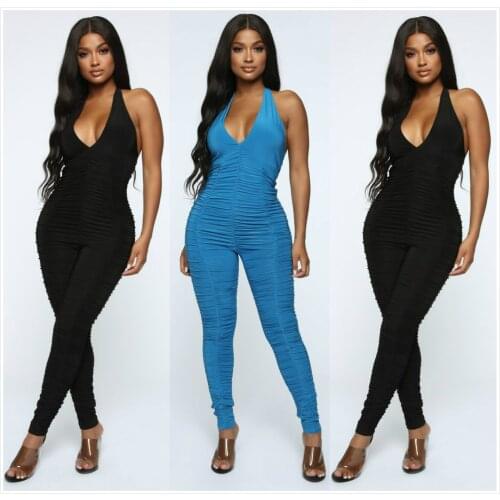 Sexy Halter One-piece Jumpsuit One-piece Sleeveless Pants Bodysuit Overalls Bodycon Backless Fit Romper One Piece