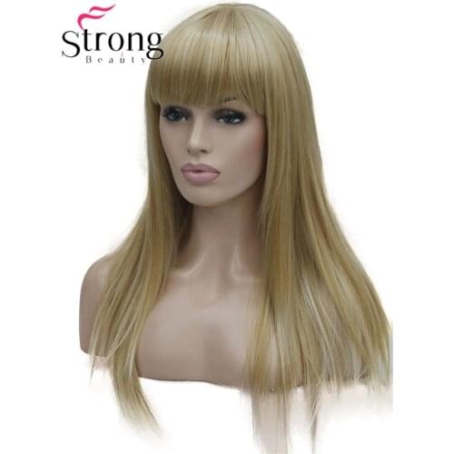 StrongBeauty Long Straight Ash Blonde with Light Blonde Highlights Synthetic Wig Womens Hair wigs