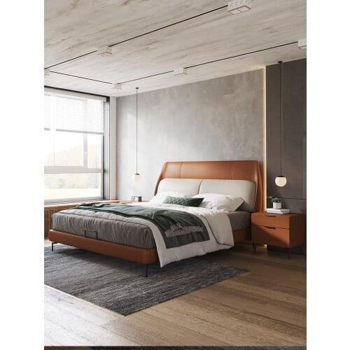 Light luxury leather bed Nordic modern simple master bedroom 1.8m double Italian minimalist small house leather art soft bag
