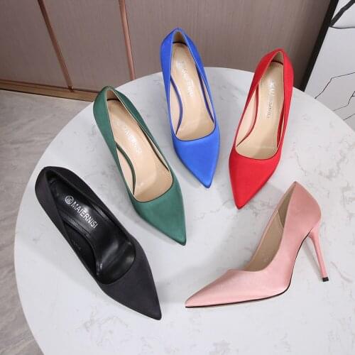 Size 46 Stilettos Pumps Shoes 2021 Elegant Woman Party Dress Satin Fabric Milk Silk Brocade Shoes Women High Heels Sexy Ladies