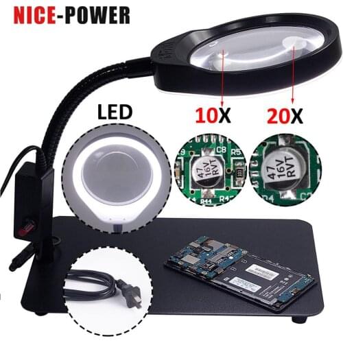 2 Kind Black White 10X 20X in one magnifying glass with led light support magnifying lamp with lighting lamp desk magnifier lamp