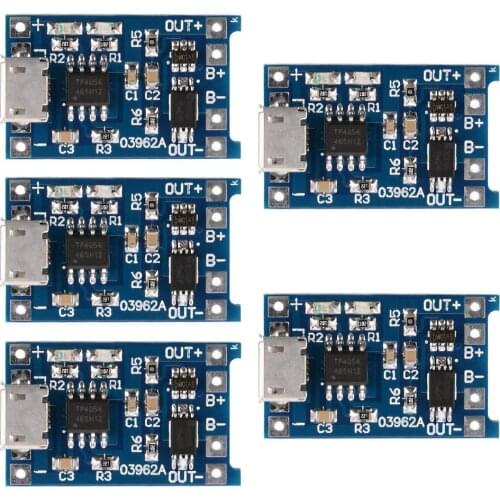 Micro 5Pcs TP4056 5V 1A USB 18650 Lithium Battery Charging Board Charger Module Protection Dual Functions for arduino Diy Kit