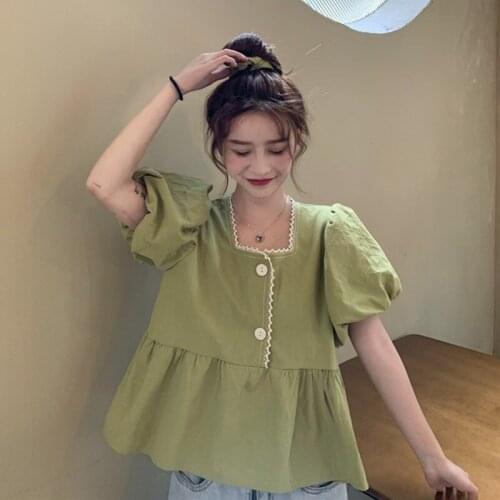 Womens Shirt Fashion Short Sleeve Summer Tops Elegant Slim Embroidered T-Shirt Lady Tees Button Button Up Shirt