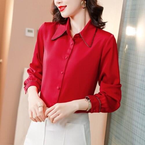 Womens Candy Color OL Blouses 2021 Spring Plus Size Long Sleeve Solid Blusas Elegant Casual Vintage Loose Tops Sexy Tees 9223