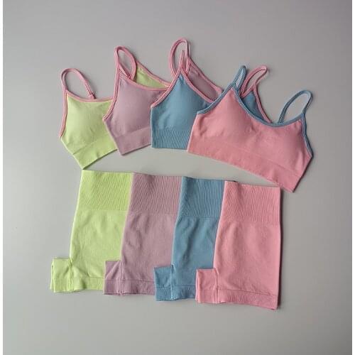 Women Colorful Yoga Sets 2Pcs Sexy Bra+High Waist Shorts Seamless Gym Suits Summer Quick Dry Sportswear Running Fitness Sets New