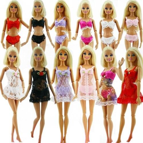 100Sets/lot Wholesale Sexy Doll 3-Piece Lingerie Dress Suits Outfits For Barbies Doll Dress+Bra+Underwear Lace Nightwear Pajamas