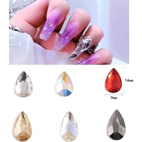 100pcs/lot Water-Drop Golden Flat-back Glass Art Jewellery Rhinestones 9x14mm Crystals ABColor DIY Nail Accessory Jewellery JZ17