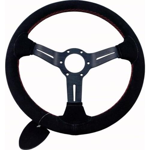 13Inch For ND style Steering Wheel Suede Leather Black Metal Rack Red Line