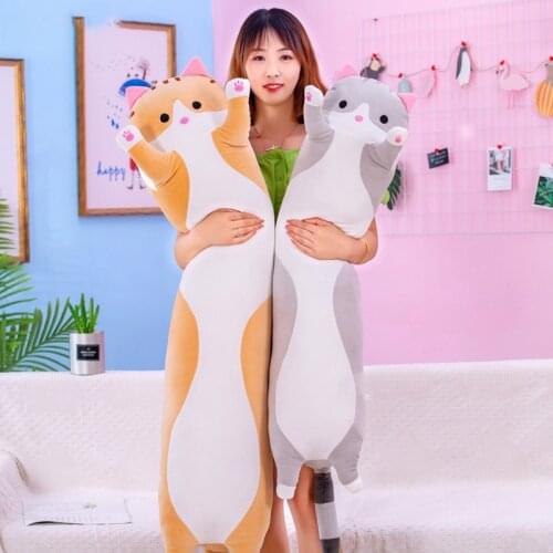 130Cm Cute Soft Long Cat Pillow Plush Toys Stuffed Home Kawaii Room Decor Nap Pillow Bed Sleep Pillow Gift Doll for Kids Girl
