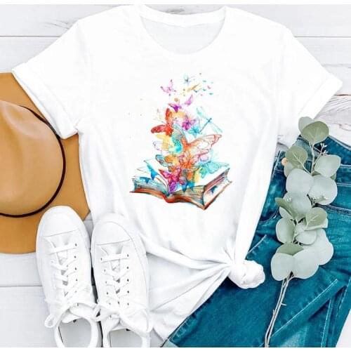 2021 90s Floral Butterfly Watercolor Cute Summer Short Sleeve Women Fashion Clothes Print Tshirt Female Tee Top Graphic T-shirt