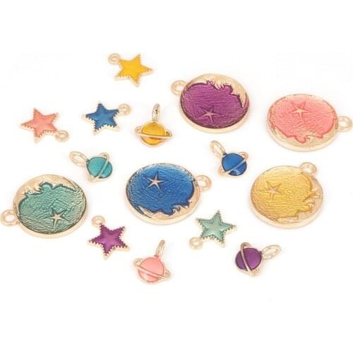 5/10pcs Alloy Beads Moon Star Enamel Charms Pendants Fit Necklaces Bracelets DIY Jewelry Accessories