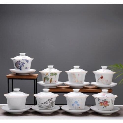 Chinese Style White Porcelain Gaiwan Kungfu Tea Tool Tea Bowl Cup Teacup Tea Set Kitchen Drinking Accessories