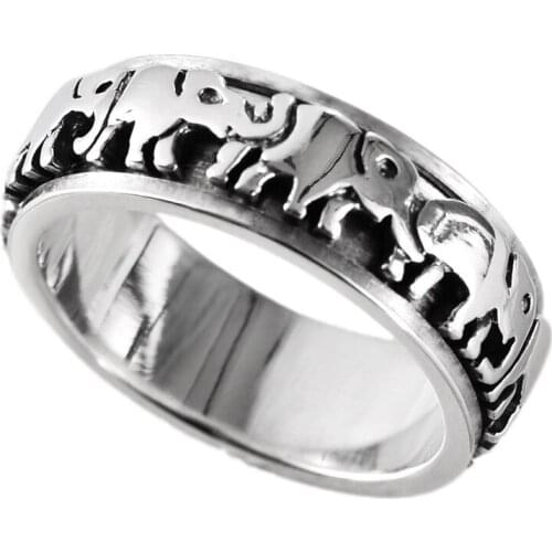 BOCAI 2021 Trend Real s925 Silver Jewelry Baby Elephant Turn Good Luck Ring for Man Couple Models Rotatable Man and Woman Ring