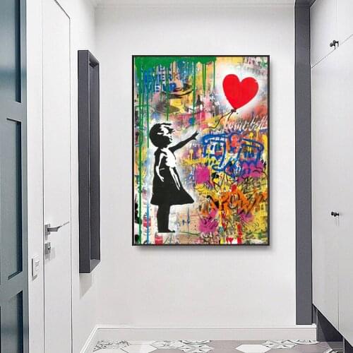Girl With Balloon Graffiti Wall Art Canvas Posters And Prints Canvas Painting Decorative Picture Living Room Home Decor