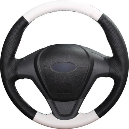 DIY Customize Braiding Black Natural Leather White Natural Leather Car Steering Wheel Cover For Ford Fiesta 2008 -2013 Ecosport