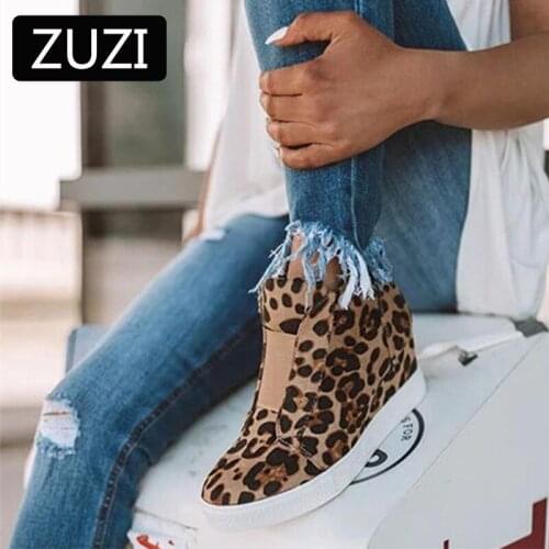 ZUZI 2021 Womens Wedge Sneaker Vulcanize Shoes Fashion Zip Leopard Increase Within Zapatos De Mujer New Fashion for Girl