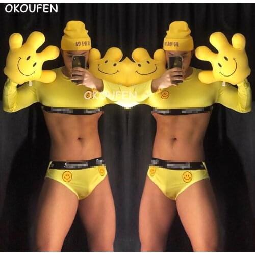 European and American bar party performance clothes bar ds stage sexy show DJ men and women yellow smile tide brand suit