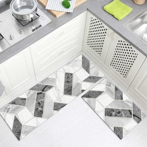 Nordic Geometric Marble Kitchen Floor Mat Bedside Mats Long Water Absorption Anti-slip Laundry Room Rug Bay Window Mat Custom