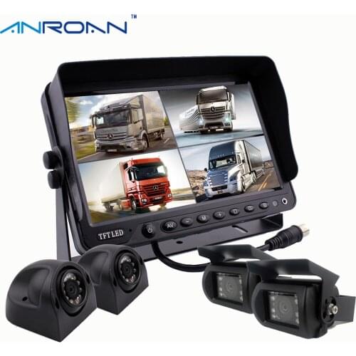 9" TFT-LCD Quad Split Screen Monitor Truck Trailer Backup Camera Resr View Camera System Night Vision CCD Colour Sensor Camera