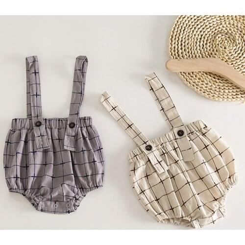 Summer Baby Boy Girl Straps Shorts Rompers Kids Baby Boy Girl Grid Jumpsuit Kids Baby Boy Girl Rompers Newborn Clothes Clothes
