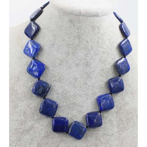 Lapis lazuli square blue 20mm necklace 17" nature beads wholesale beads nature