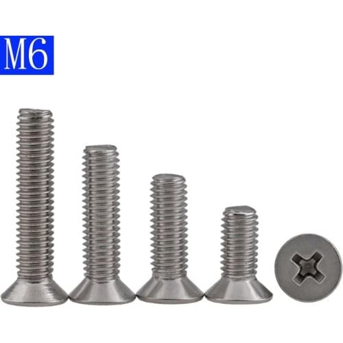 M6 - 1.0 304 Stainless Steel Phillips FLAT HEAD Machine Screw DIN 965 Bolts ISO 7046