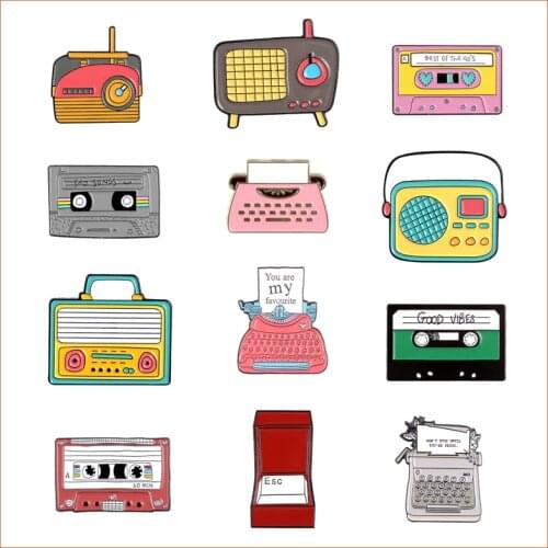 Cartoon Creative Retro CD TV Tape Gramophone Notebook Computer Enamel Brooch Alloy Badge Denim Clothes Bag Pins Cute Jewelry
