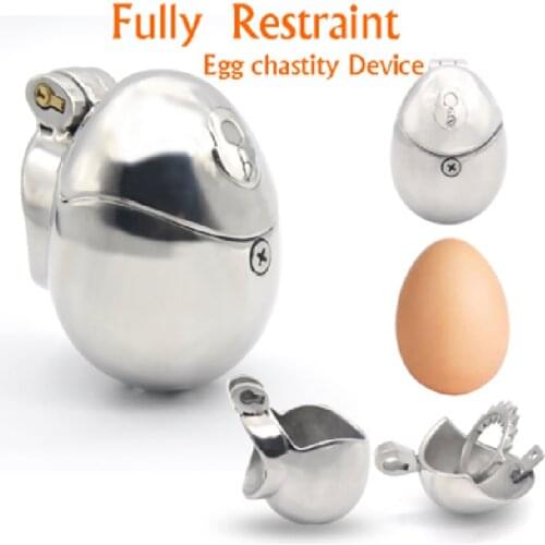 Stainless Steel Male Egg-Type Fully Restraint Chastity Device Two Types Cock Cage Penis Ring Bondage Belt Sex Toys