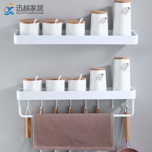 Storage Wall Kitchen Spice Racks Shef Wth Hook Bar White Aluminum Tray Towel Hanger Organizer Bathroom Accessories 00BS01601