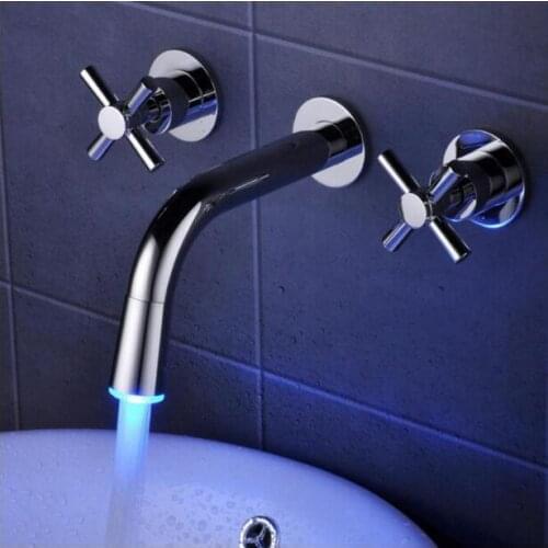 New Arrivals luxury Led basin faucet 8 inch water tap brass chrome bathroom faucet widespread basin sink faucet water tap