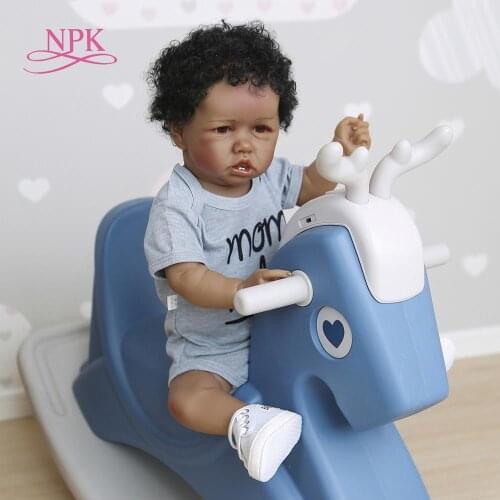 NPK 56CM 100% hand-made soft full body silicone detailed painting collectibles rebborn doll African American baby