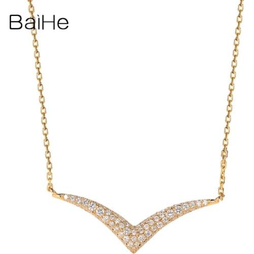 BAIHE Solid 18K White/Yellow/Rose Gold H/SI Natural Diamonds Trendy Fine Jewelry Making V Shaped Necklace Diamond Women Necklace
