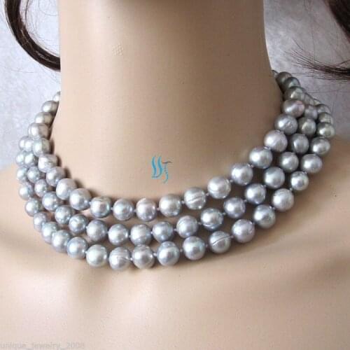 49" 8-9mm Silver Gray Freshwater Pearl Necklace Pearl Strand Off Round Cultured