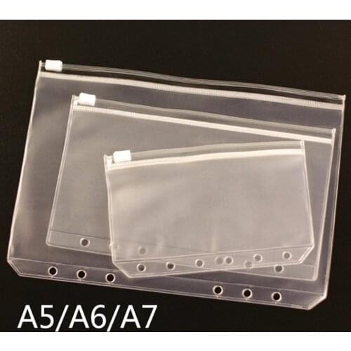 Vivid Craft Transparent PVC Clip File Zipper Bag 6 Holes Pocket A5 A6 A7 Collection File Bag Plastic Pouches Cards Holder Case
