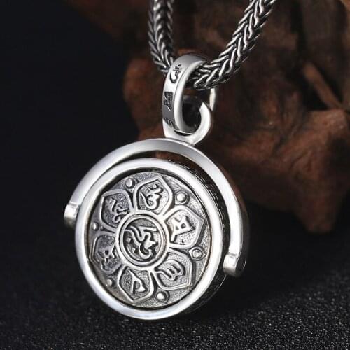 Direct Batch 925 Sterling Silver six-word Mantra Rotation Pendant Men Women Personality Pendant Thai Silver Retro Pendant