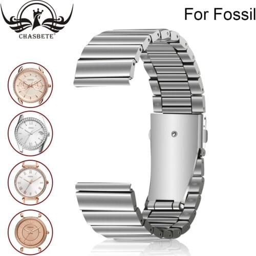 Compatible Fossil Watchband 22mm 24mm Stainless Steel Watch Band Metal Strap Belt Wrist Loop Bracelet Black Silver+Spring Bar