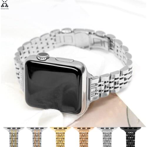 URVOI band for Apple Watch series 6 SE 5 4 3 2 1 stainless steel strap for iWatch slim 7 rows link bracelet butterfly buckle