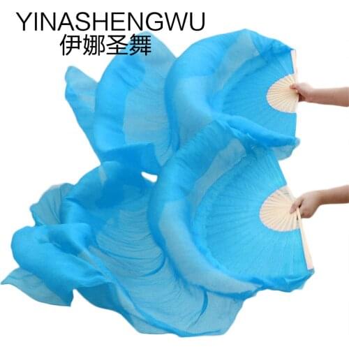 Handmade Bamboo Ribs Dance Props Silk Belly Dance Fans Natural Silk 1 Pc Left hand+1 Pc Right Hand Dancing Silk Fans Pure color