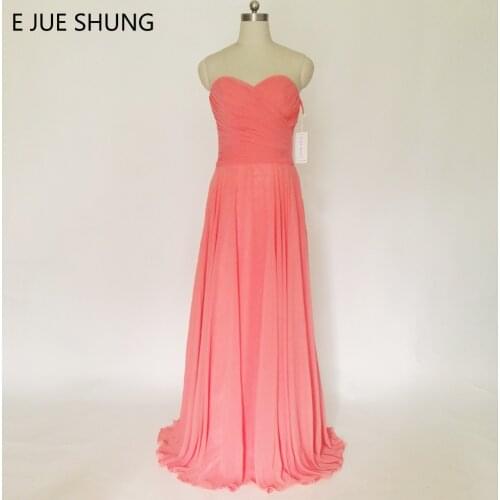 E JUE SHUNG Coral Chiffon Sweetheart Bridesmaid Dresses Long 2017 A-line Cheap Wedding Party Dresses Formal Dress