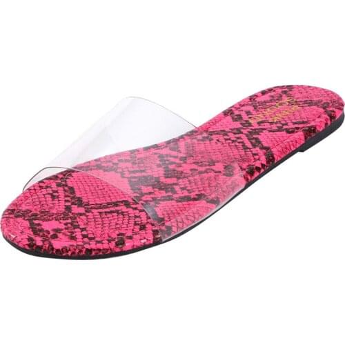 Transparent Slippers Women Big Size Snakeskin Flat Heels Summer Shoes Comfort Open Toe Outdoor Beach Slippers Mujer