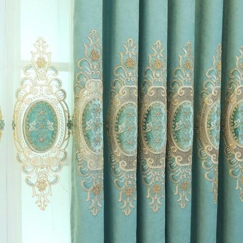 European Embroidered Curtains for Living Room Bedroom Luxury Green Window Treatments Blue Blinds Drapes Tulle Windows Customized