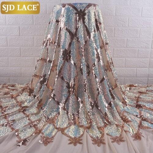SJD LACE 2020 High Quality African Sequins Lace Fabric Newest French Net Embroidered Tulle Laces Fabric For Wedding Party A1890