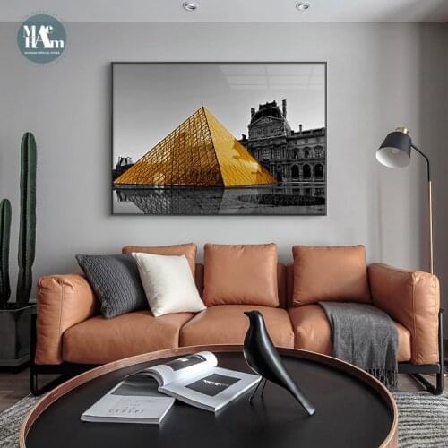 Nordic Black and white landscape palace building Wall Art Canvas Painting Poster Horizontal Print for Living Room dining Decor