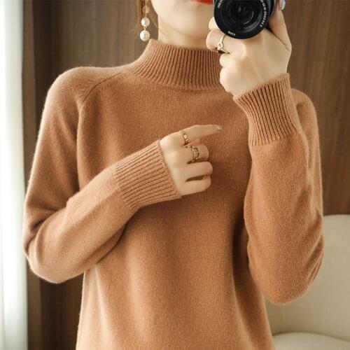21 Autumn Winter Sweater Womens Pullover Half High Collar Large Size Loose Solid Color Inside Knit Bottoming Shirt Thick Warm
