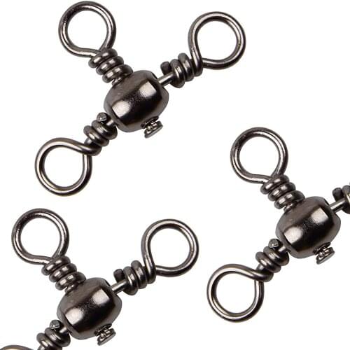 100Pcs Three 3 Way Barrel Fishing Swivel Ring Fishing Hook Lure Line Connector Fast Rolling Swivels Tackle Accessories