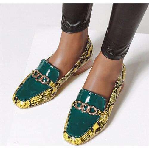 Low Heel Pumps Block Heels Snakeprint Women Shoes 2020 Spring Square Toe Casual Ladies Shoes Size 41 42 43 zapatillas mujer