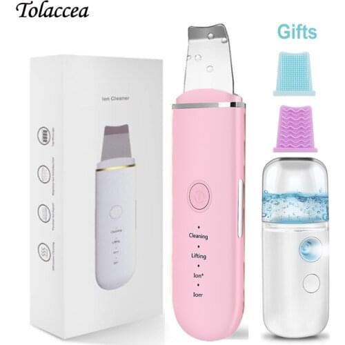 Ultrasonic Skin Scrubber Nano spray Steamer Facial Peeling Shovel Pore Cleaner Blackhead Remover Skin Scrubber Lifting Massager